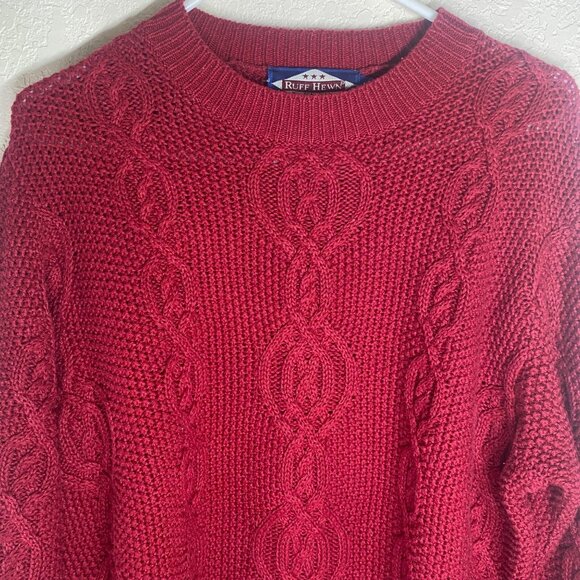 Ruff Hewn Chunky Cable Knit Sweater Womens L Ramie Cotton Crew Neck Cabin Core - Picture 3 of 13